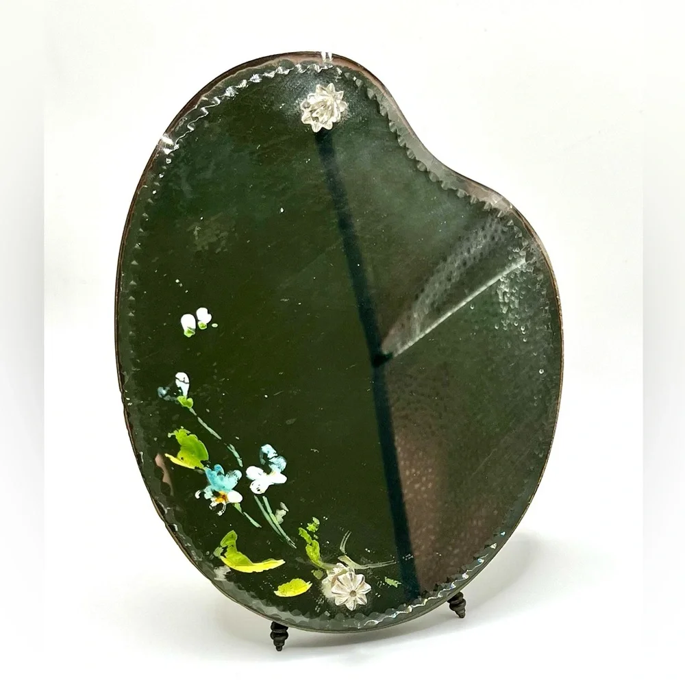 Vintage Art Deco Hand Painted Floral Beveled Mirror - Picture 3 of 10